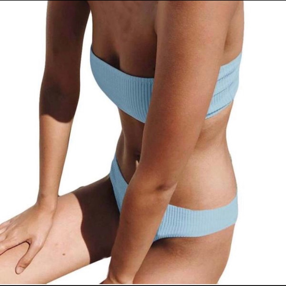 SMALL Light blue ribbed bandeau bikini set